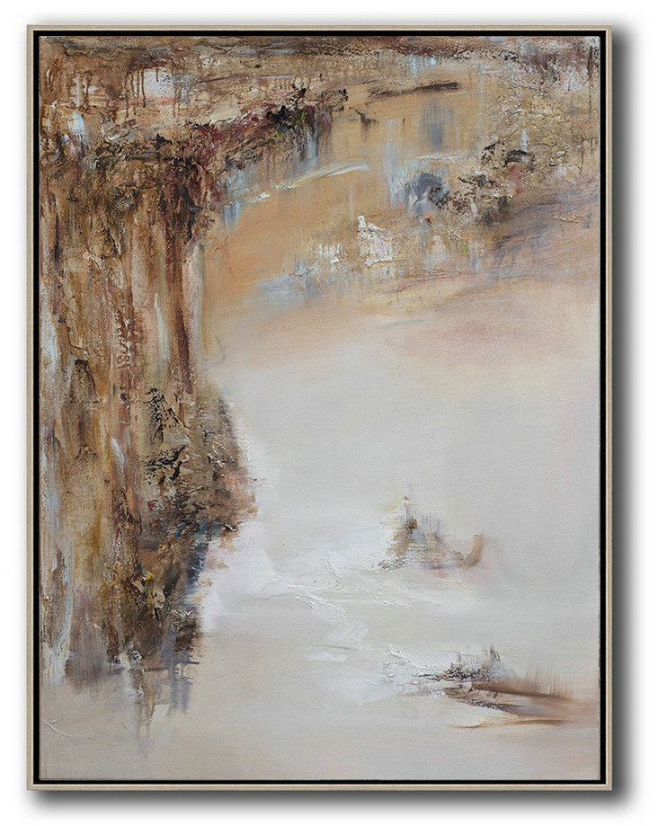 Large Abstract Painting Canvas Art,Abstract Landscape Oil Painting,Hand Painted Original Art,Brown,White,Grey.etc